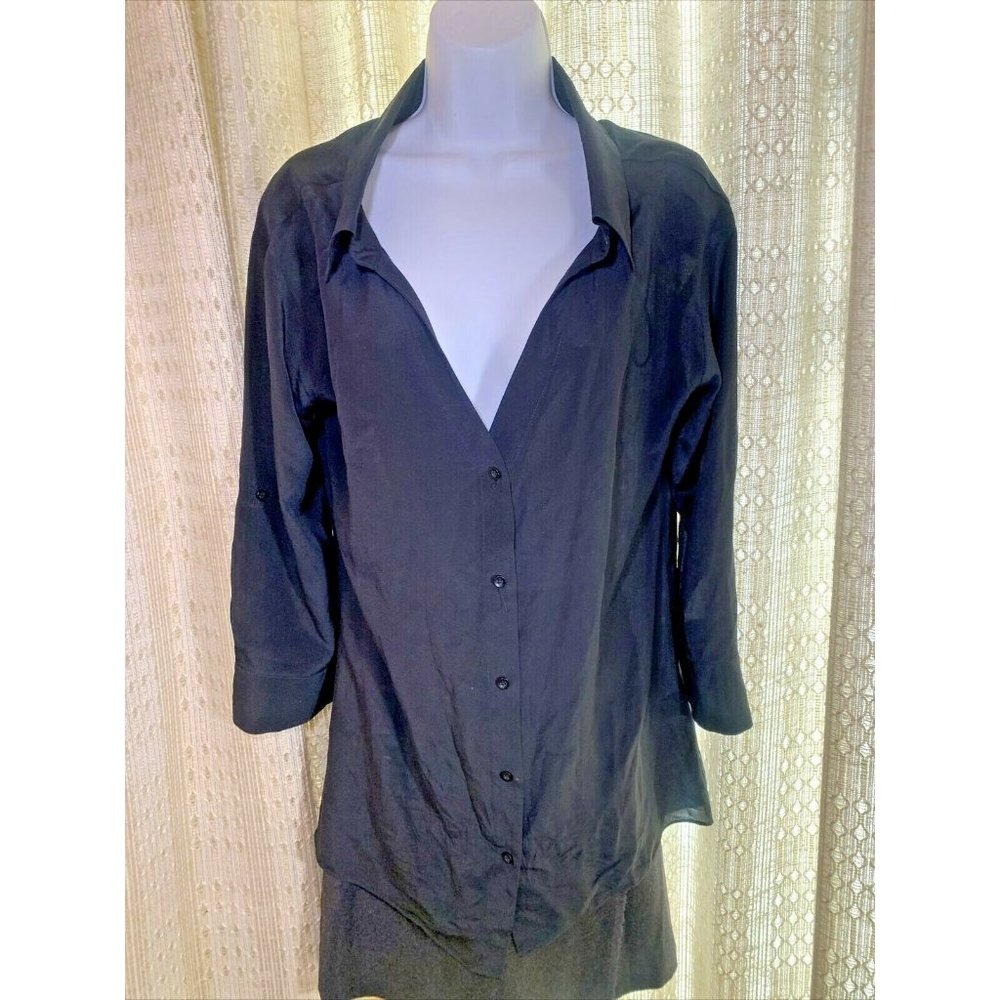 Alice + Olivia ~ Sheer Black Button Down Blouse Long Sleeve Sz XS ~ YaY!
